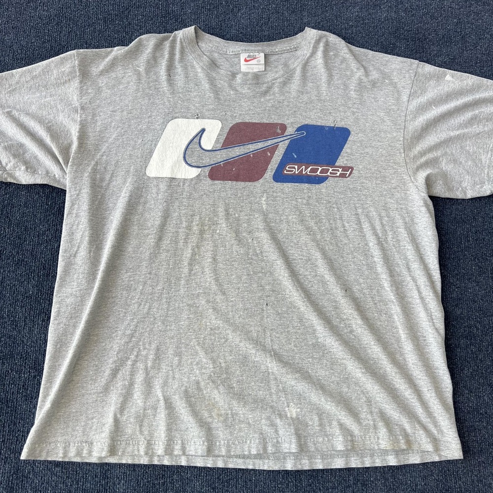 Vintage Nike Swoosh Shirt Mens Extra Large Heather Gray Made USA Graphic 00s